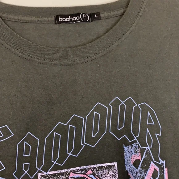 BOOHOO Petites Grey Graphic Long Sleeve Tee LRG - Picture 3 of 5